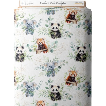 Tissu coton imprimé pour enfants Pandas & Koala Eucalyptus - Certifié Oeko-Tex® Mercerie des Princesses