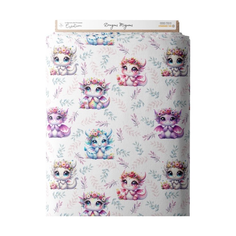 Tissu coton imprimé pour enfants Dragons Mignons- Certifié Oeko-Tex® Mercerie des Princesses