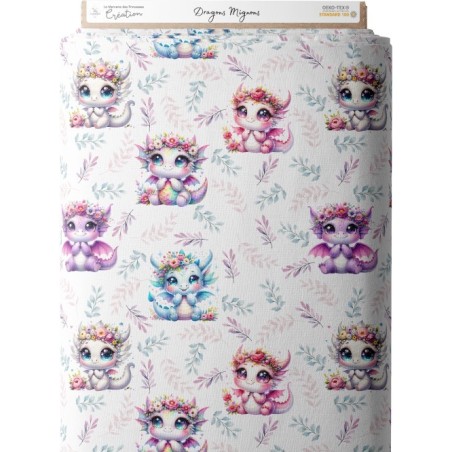 Tissu coton imprimé pour enfants Dragons Mignons- Certifié Oeko-Tex® Mercerie des Princesses