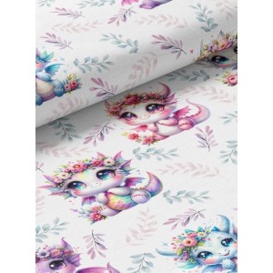  Tissu coton imprimé pour enfants Dragons Mignons- Certifié Oeko-Tex® Mercerie des Princesses