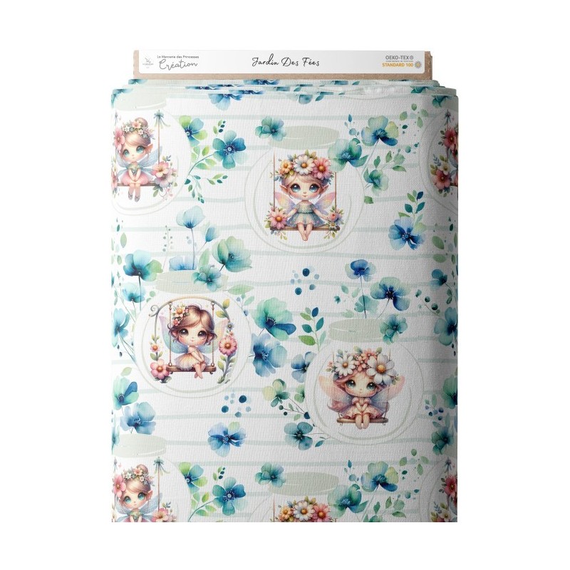 Tissu coton imprimé pour enfants Jardin Des Fées- Certifié Oeko-Tex® Mercerie des Princesses