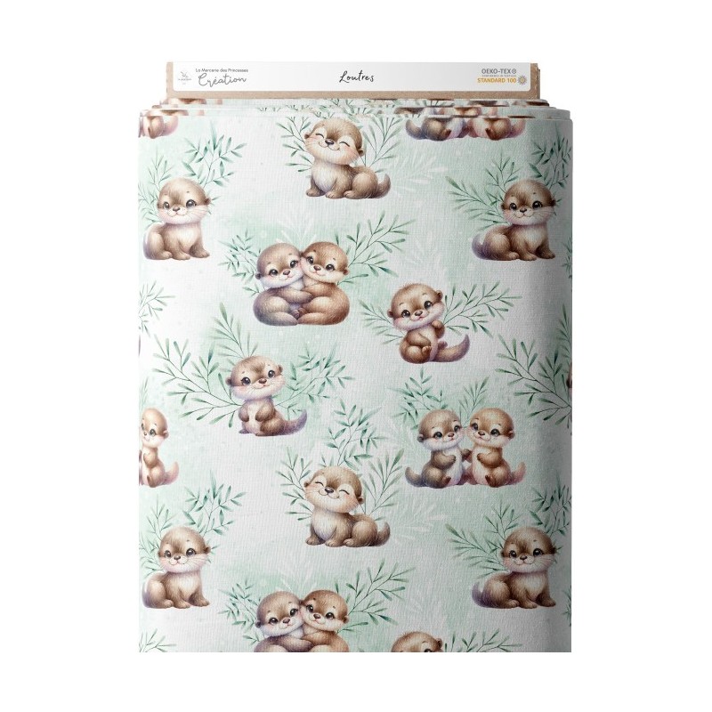 Tissu coton imprimé pour enfants Loutres- Certifié Oeko-Tex® Mercerie des Princesses
