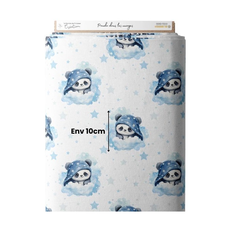 Tissu coton imprimé pour enfants Panda dans les nuages - Certifié Oeko-Tex® Mercerie des Princesses