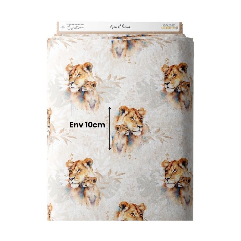 Tissu coton imprimé pour enfants Lionceau et Lionne- Certifié Oeko-Tex® Mercerie des Princesses