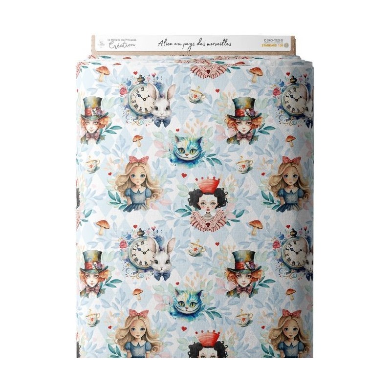 Tissu coton imprimé pour enfants Alice au Pays des Merveilles- Certifié Oeko-Tex® Mercerie des Princesses