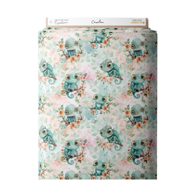 Tissu coton imprimé pour enfants Caméléons- Certifié Oeko-Tex® Mercerie des Princesses