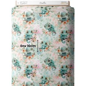  Tissu coton imprimé pour enfants Caméléons- Certifié Oeko-Tex® Mercerie des Princesses