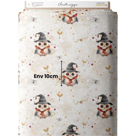 Tissu coton imprimé pour enfants Chouettes Magiques beige - Certifié Oeko-Tex® Mercerie des Princesses