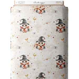  Tissu coton imprimé pour enfants Chouettes Magiques beige - Certifié Oeko-Tex® Mercerie des Princesses