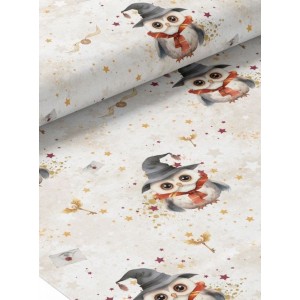  Tissu coton imprimé pour enfants Chouettes Magiques beige - Certifié Oeko-Tex® Mercerie des Princesses