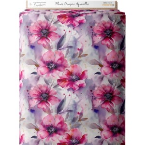 Tissu coton imprimé Fleurs Pourpres Aquarelles - Certifié Oeko-Tex® Mercerie des Princesses