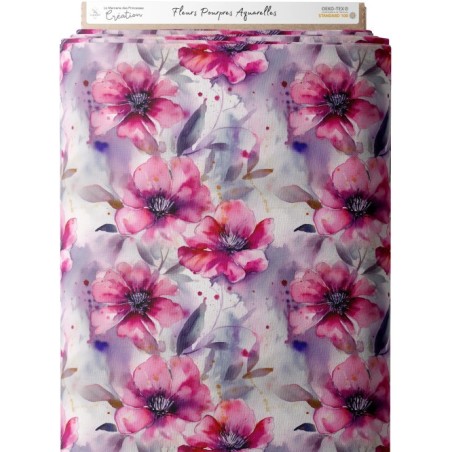 Tissu coton imprimé Fleurs Pourpres Aquarelles - Certifié Oeko-Tex® Mercerie des Princesses