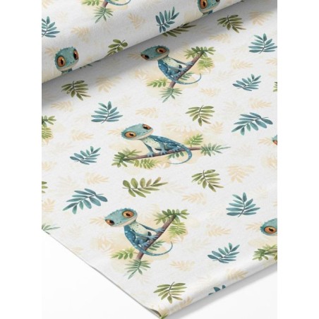 Tissu coton imprimé pour enfants Gecko- Certifié Oeko-Tex® Mercerie des Princesses