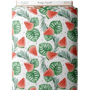 Tissu coton imprimé fruit Pastèque Tropicale- Certifié Oeko-Tex® Mercerie des Princesses