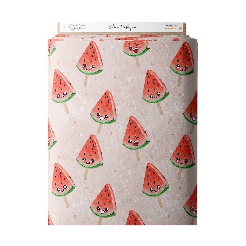 Tissu coton imprimé fruit Glace Pastèque - Certifié Oeko-Tex® Mercerie des Princesses