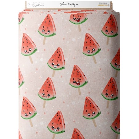 Tissu coton imprimé fruit Glace Pastèque - Certifié Oeko-Tex® Mercerie des Princesses