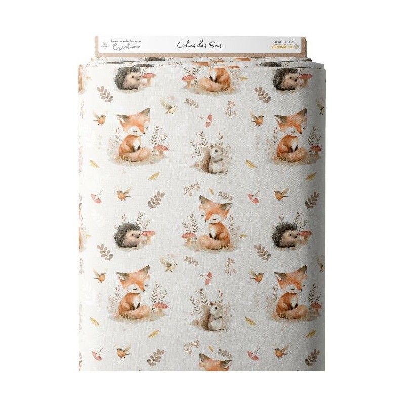 Tissu coton imprimé pour enfants Calins des bois - Certifié Oeko-Tex® Mercerie des Princesses