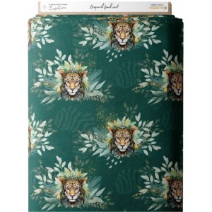  Tissu coton imprimé pour enfants Léopard fond vert Boho - Certifié Oeko-Tex® Mercerie des Princesses