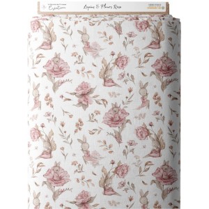 Tissu coton imprimé pour enfants Lapins & Fleurs Rose - Certifié Oeko-Tex® Mercerie des Princesses