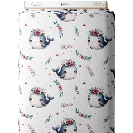Tissu coton imprimé pour enfants Baleine - Certifié Oeko-Tex® Mercerie des Princesses