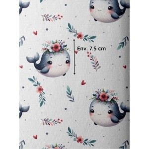  Tissu coton imprimé pour enfants Baleine - Certifié Oeko-Tex® Mercerie des Princesses