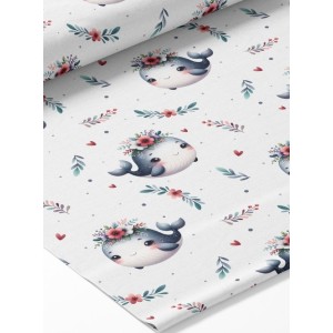  Tissu coton imprimé pour enfants Baleine - Certifié Oeko-Tex® Mercerie des Princesses