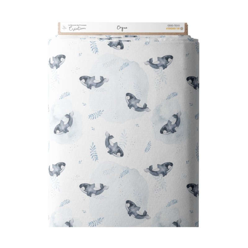 Tissu coton imprimé pour enfants Orque - Certifié Oeko-Tex® Mercerie des Princesses