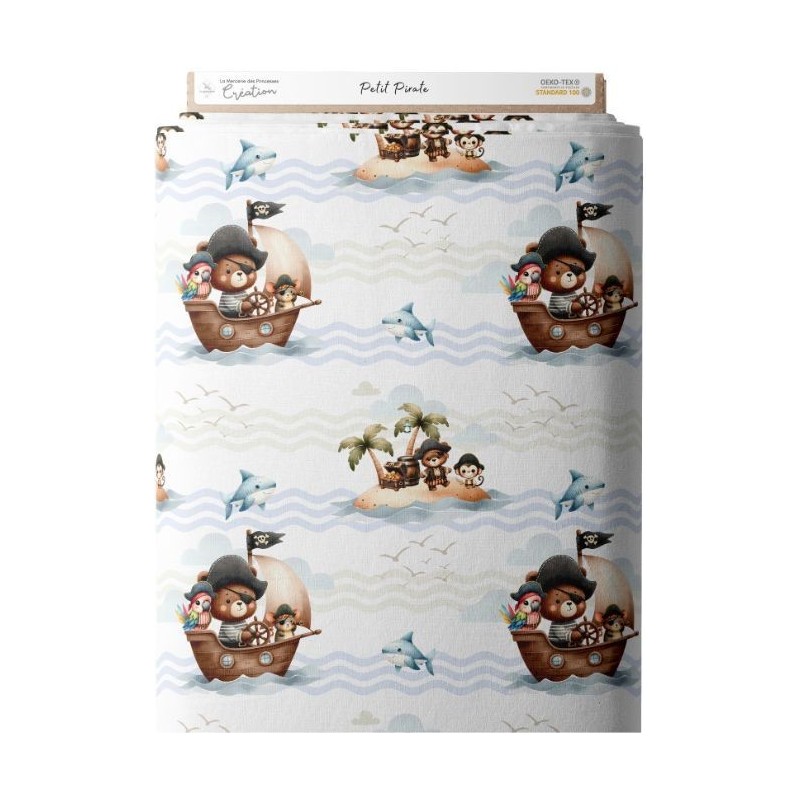 Tissu coton imprimé pour enfants Petit Pirate - Certifié Oeko-Tex® Mercerie des Princesses