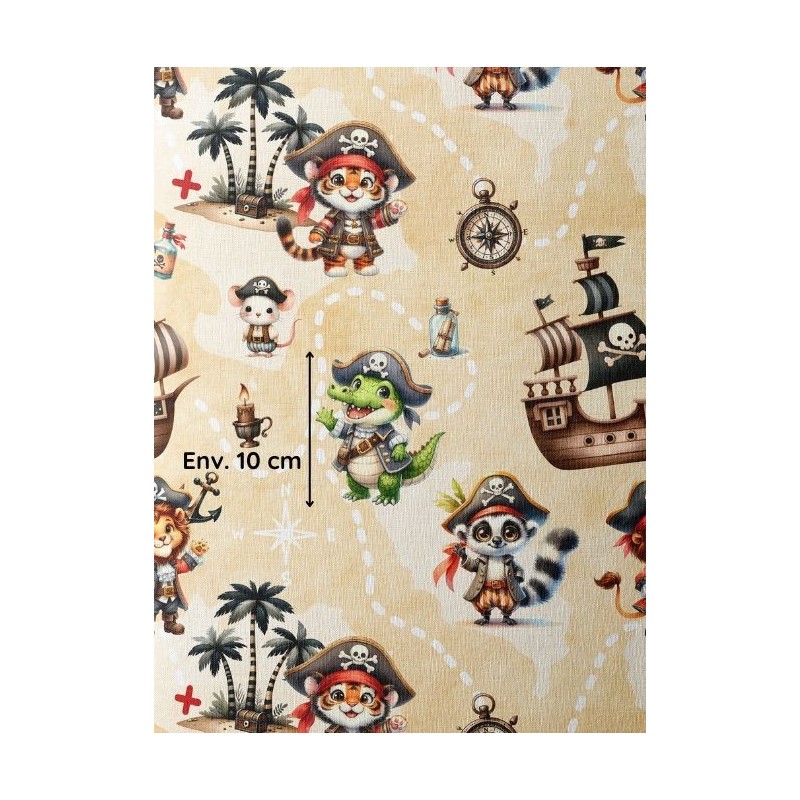 Tissu coton imprimé pour enfants Animaux Pirates - Certifié Oeko-Tex® Mercerie des Princesses