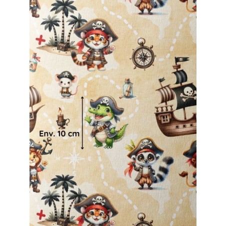 Tissu coton imprimé pour enfants Animaux Pirates - Certifié Oeko-Tex® Mercerie des Princesses
