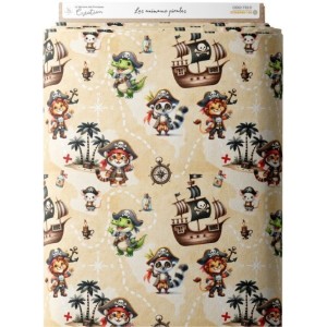 Tissu coton imprimé pour enfants Animaux Pirates - Certifié Oeko-Tex® Mercerie des Princesses