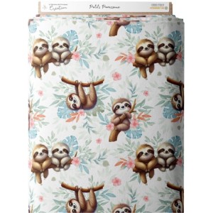 Tissu coton imprimé pour enfants Petits Paresseux - Certifié Oeko-Tex® Mercerie des Princesses