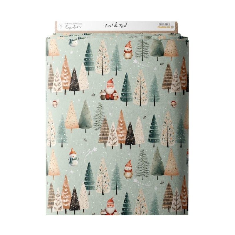 Tissu coton imprimé La Forêt du Père Noël - Certifié Oeko-Tex® Mercerie des Princesses