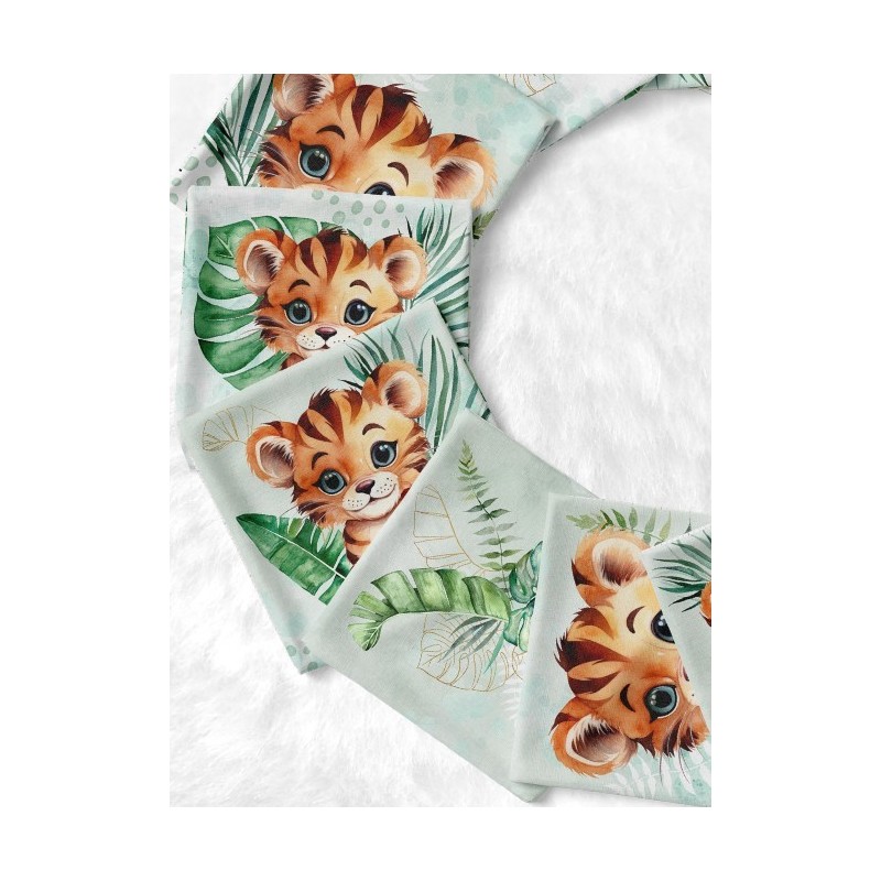 Coupon Lingettes Savane Bébé Tigre Vert coton imprimé à réaliser soi-même - Certifié Oeko-Tex®