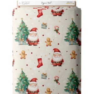Tissu coton imprimé Joyeux Noël Beige- Certifié Oeko-Tex® Mercerie des Princesses