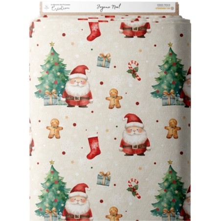 Tissu coton imprimé Joyeux Noël Beige- Certifié Oeko-Tex® Mercerie des Princesses