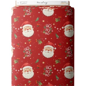  Tissu coton imprimé Papa Noël Rouge- Certifié Oeko-Tex® Mercerie des Princesses