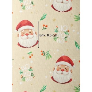 Tissu coton imprimé Père Noël Beige- Certifié Oeko-Tex® Mercerie des Princesses