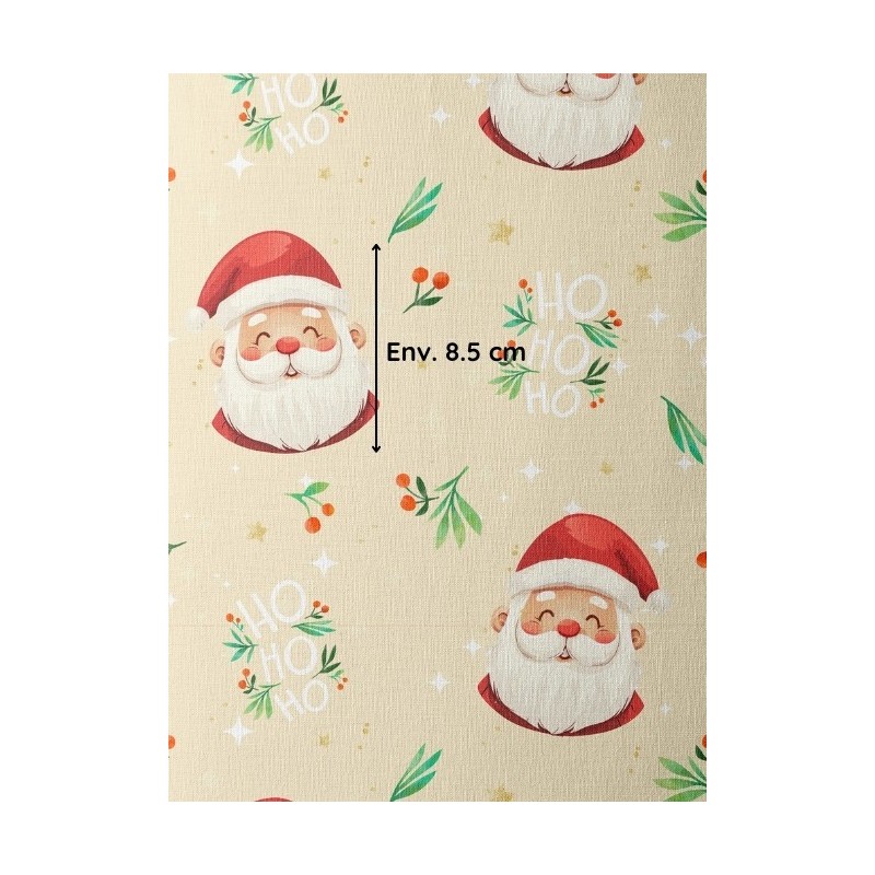 Tissu coton imprimé Père Noël Beige- Certifié Oeko-Tex® Mercerie des Princesses