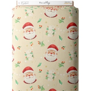  Tissu coton imprimé Père Noël Beige- Certifié Oeko-Tex® Mercerie des Princesses