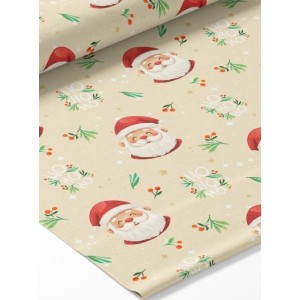  Tissu coton imprimé Père Noël Beige- Certifié Oeko-Tex® Mercerie des Princesses