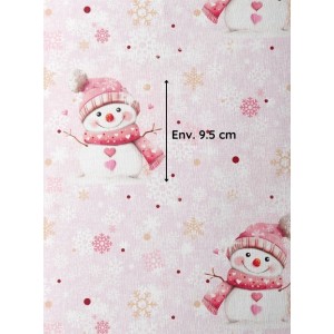  Tissu coton imprimé Bonhomme de Neige rose- Certifié Oeko-Tex® Mercerie des Princesses