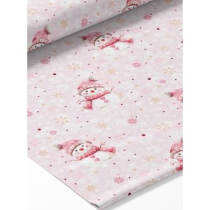  Tissu coton imprimé Bonhomme de Neige rose- Certifié Oeko-Tex® Mercerie des Princesses
