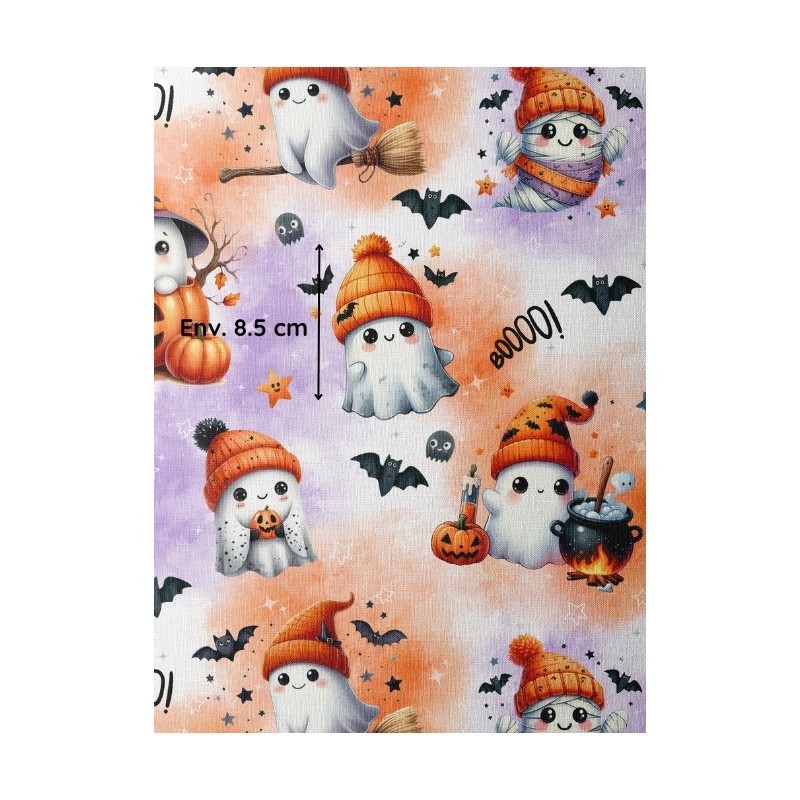 Tissu coton imprimé Fantôme d'Halloween  - Certifié Oeko-Tex® Mercerie des Princesses