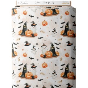 Tissu coton imprimé Citrouilles Party - Certifié Oeko-Tex® Mercerie des Princesses