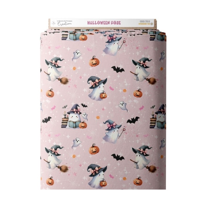 Tissu coton imprimé Halloween Rose - Certifié Oeko-Tex® Mercerie des Princesses