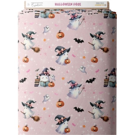 Tissu coton imprimé Halloween Rose - Certifié Oeko-Tex® Mercerie des Princesses