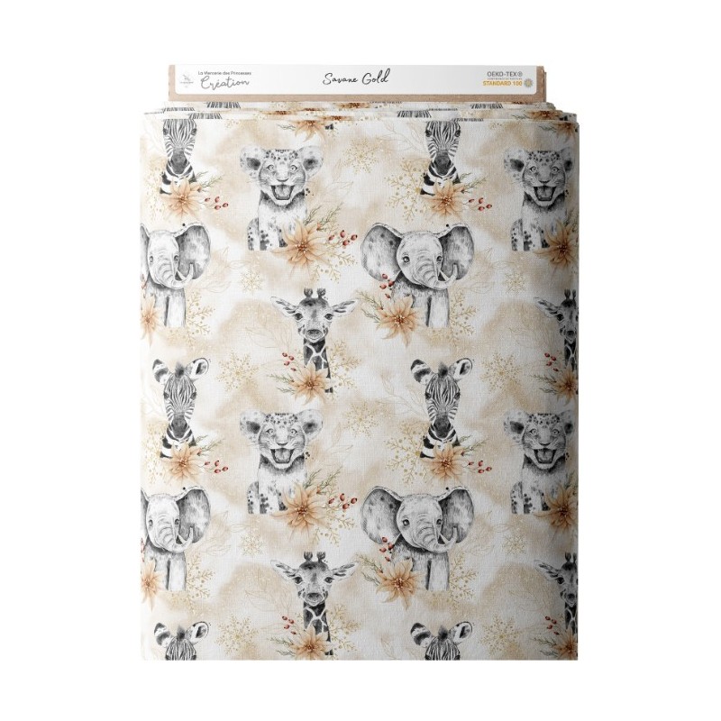 Tissu coton imprimé Savane Gold - Certifié Oeko-Tex® Mercerie des Princesses