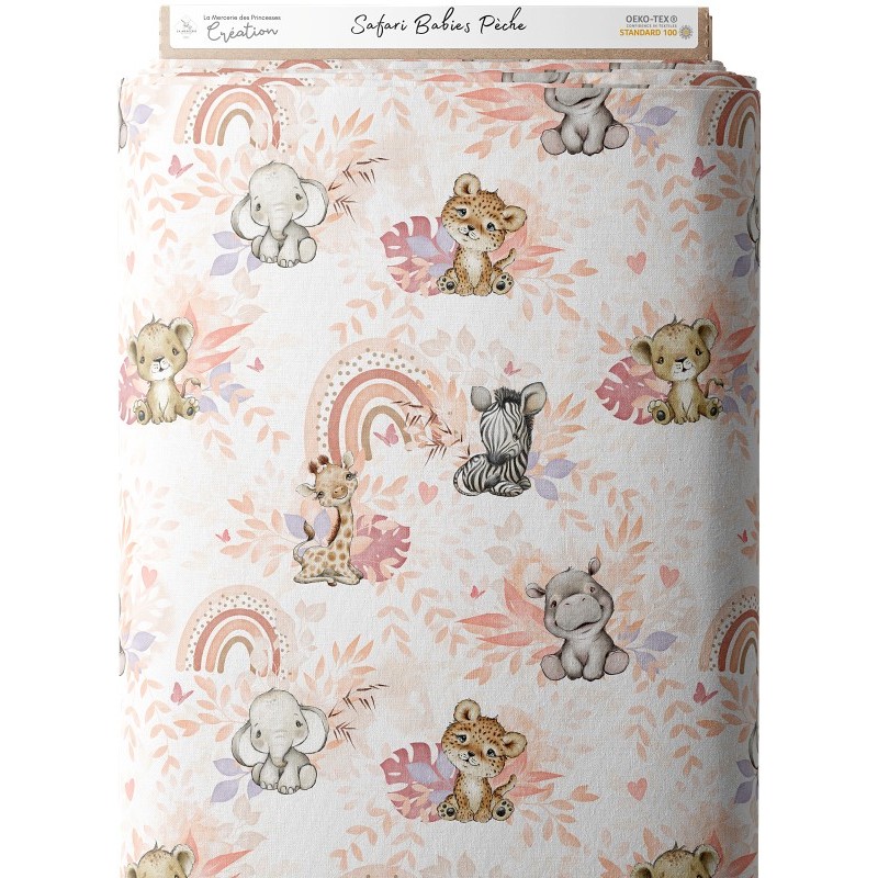 Tissu coton imprimé pour enfants Safari Babies Peche- Certifié Oeko-Tex® Mercerie des Princesses