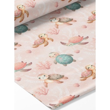 Tissu coton imprimé Tortues Corail - Certifié Oeko-Tex® Mercerie des Princesses